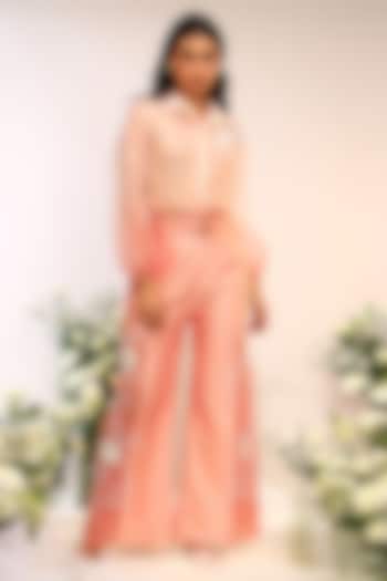 Peach Fuzz Organza Hand & Machine Embroidered Co-Ord Set by Sakshi Khetterpal at Pernia's Pop Up Shop