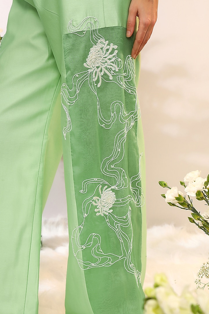 Kiwi Green Organza Hand & Machine Embroidered Co-Ord Set by Sakshi Khetterpal at Pernia's Pop Up Shop