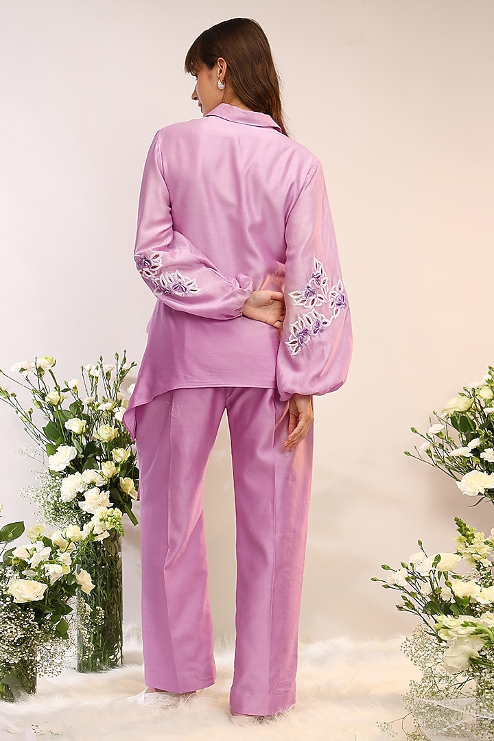 Berry Purple Chanderi Silk Hand Embroidered Co-Ord Set by Sakshi Khetterpal at Pernia's Pop Up Shop