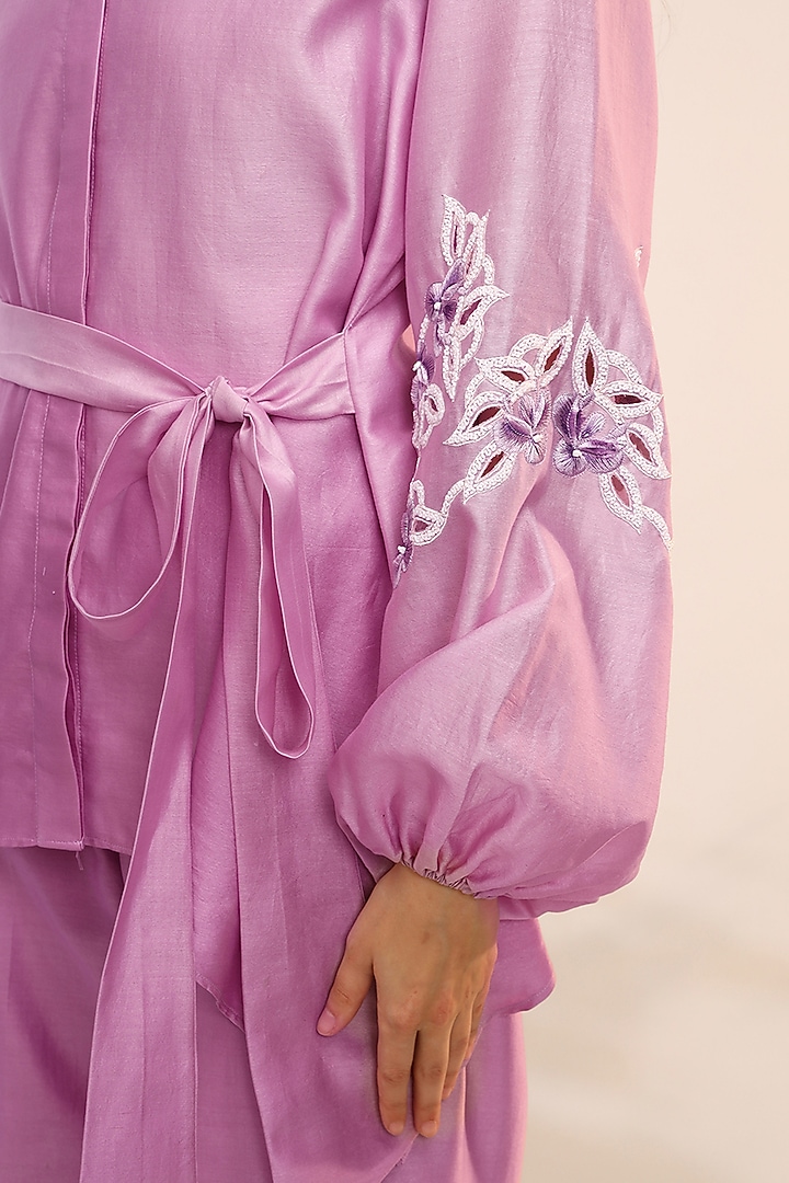 Berry Purple Chanderi Silk Hand Embroidered Co-Ord Set by Sakshi Khetterpal at Pernia's Pop Up Shop
