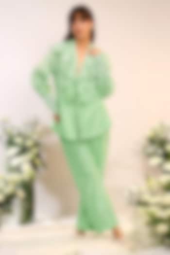 Kiwi Green Chanderi Silk Hand & Machine Embroidered Co-Ord Set by Sakshi Khetterpal at Pernia's Pop Up Shop