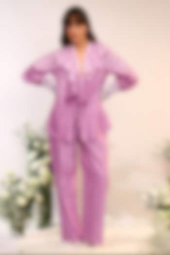 Berry Purple Chanderi Silk Hand & Machine Embroidered Co-Ord Set by Sakshi Khetterpal at Pernia's Pop Up Shop