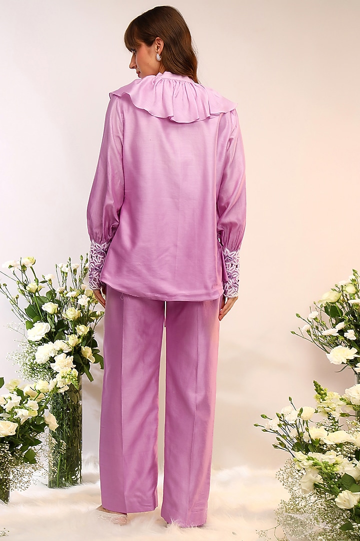 Berry Purple Chanderi Silk Hand & Machine Embroidered Co-Ord Set by Sakshi Khetterpal at Pernia's Pop Up Shop