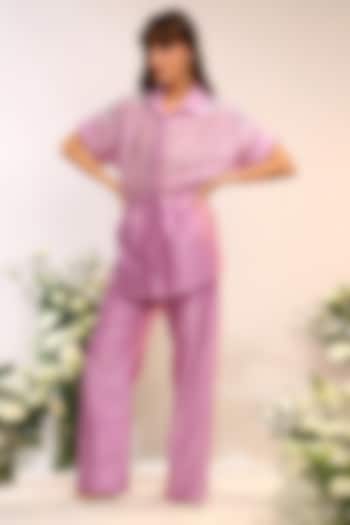 Berry Purple Chanderi Silk Hand Embroidered Co-Ord Set by Sakshi Khetterpal at Pernia's Pop Up Shop