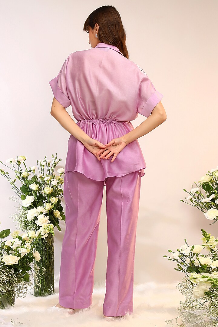 Berry Purple Chanderi Silk Hand Embroidered Co-Ord Set by Sakshi Khetterpal at Pernia's Pop Up Shop