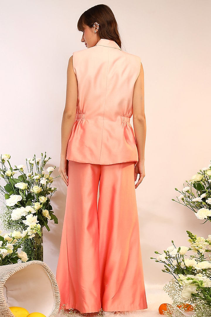 Peach Fuzz Chanderi Silk Hand & Machine Embroidered Blazer Set by Sakshi Khetterpal at Pernia's Pop Up Shop