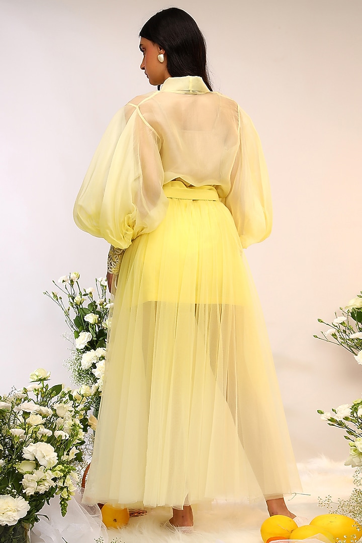 Citrus Yellow Tulle Skirt Set by Sakshi Khetterpal at Pernia's Pop Up Shop