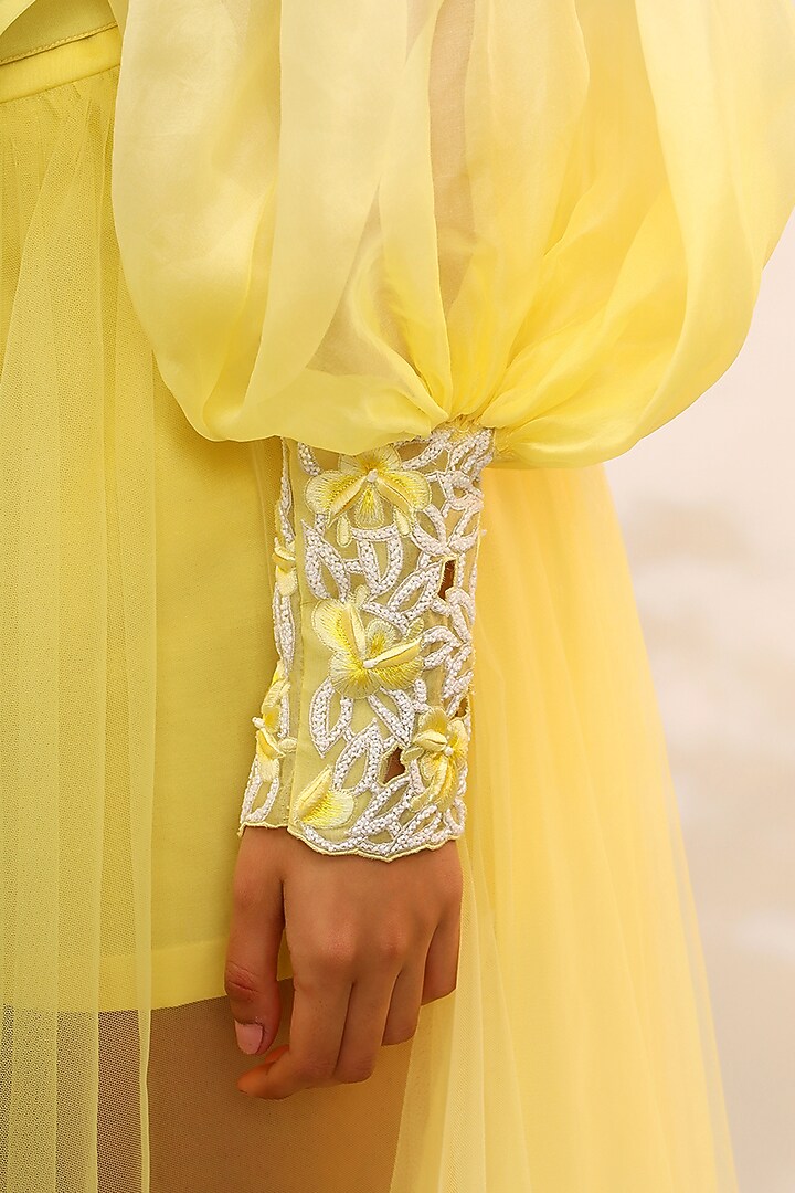 Citrus Yellow Tulle Skirt Set by Sakshi Khetterpal at Pernia's Pop Up Shop