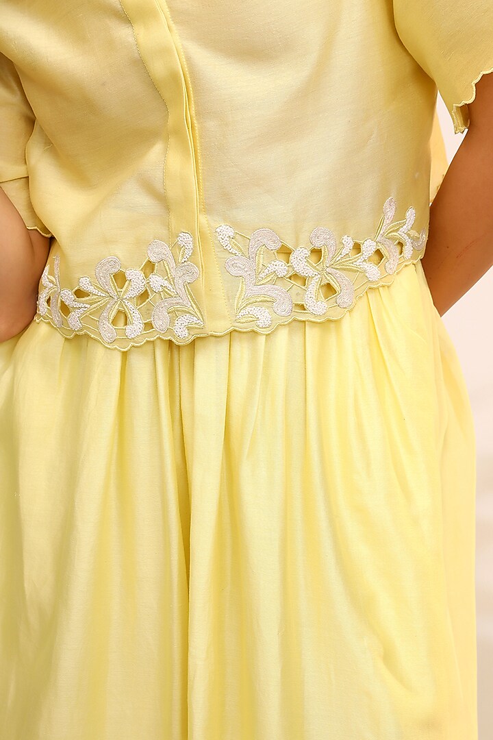 Citrus Yellow Chanderi Silk Gathered Skirt Set by Sakshi Khetterpal at Pernia's Pop Up Shop