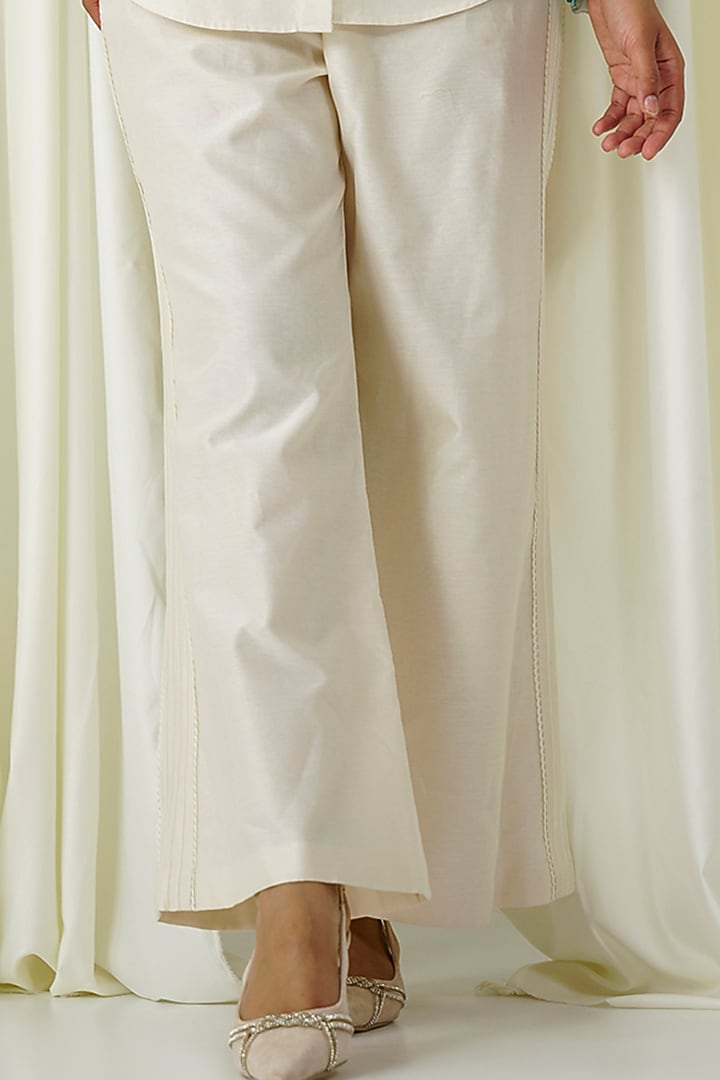 Ivory & Teal Blue Chanderi Embroidered Co-Ord Set by Sakshi Khetterpal at Pernia's Pop Up Shop