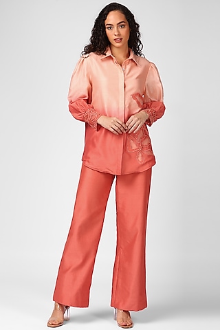 Sugar Coral Embroidered Co-Ord Set by Sakshi Khetterpal