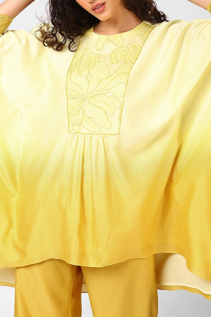 Sunshine Chanderi Embroidered Kaftan Set by Sakshi Khetterpal at Pernia's Pop Up Shop