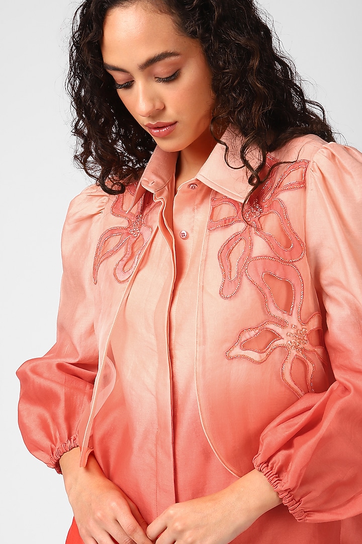 Sugar Coral Silk Embroidered Jacket Set by Sakshi Khetterpal at Pernia's Pop Up Shop