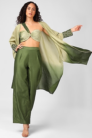 Olive Night Embroidered Cape Set by Sakshi Khetterpal