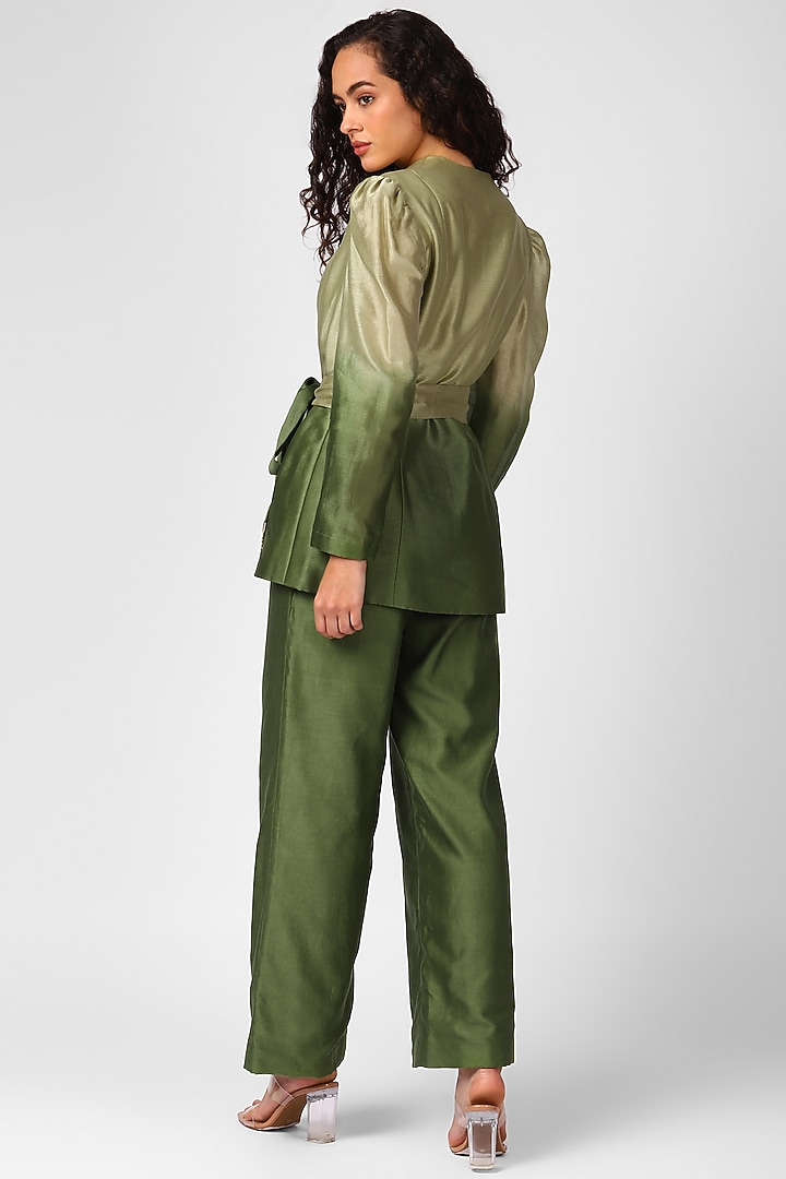 Olive Night Chanderi Silk Blazer Set by Sakshi Khetterpal at Pernia's Pop Up Shop