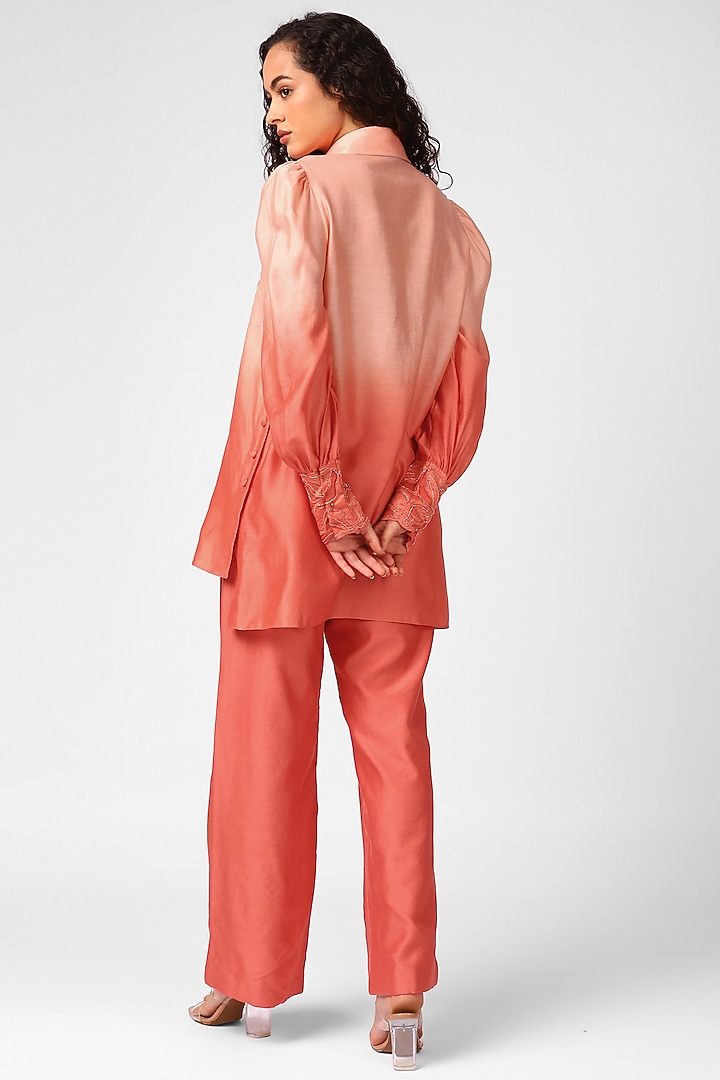 Sugar Coral Chanderi Embroidered Co-Ord Set by Sakshi Khetterpal at Pernia's Pop Up Shop