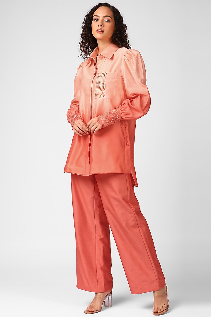 Sugar Coral Chanderi Embroidered Co-Ord Set by Sakshi Khetterpal at Pernia's Pop Up Shop