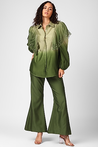 Olive Night Embroidered Co-Ord Set by Sakshi Khetterpal
