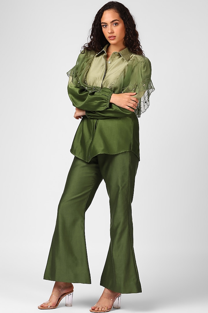 Olive Night Embroidered Co-Ord Set by Sakshi Khetterpal at Pernia's Pop Up Shop