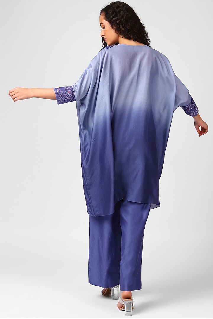 Very Peri Silk Embroidered Kaftan Set by Sakshi Khetterpal at Pernia's Pop Up Shop