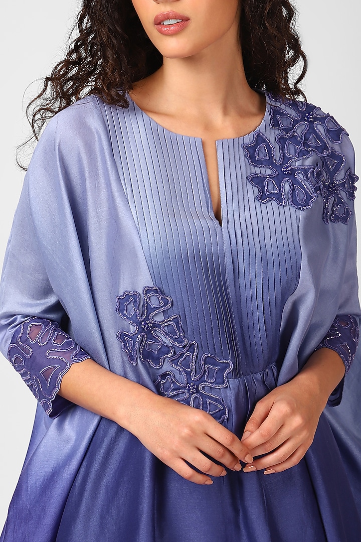 Very Peri Silk Embroidered Kaftan Set by Sakshi Khetterpal at Pernia's Pop Up Shop