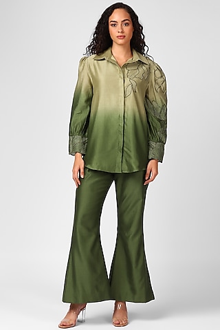 Olive Green Embroidered Co-Ord Set by Sakshi Khetterpal