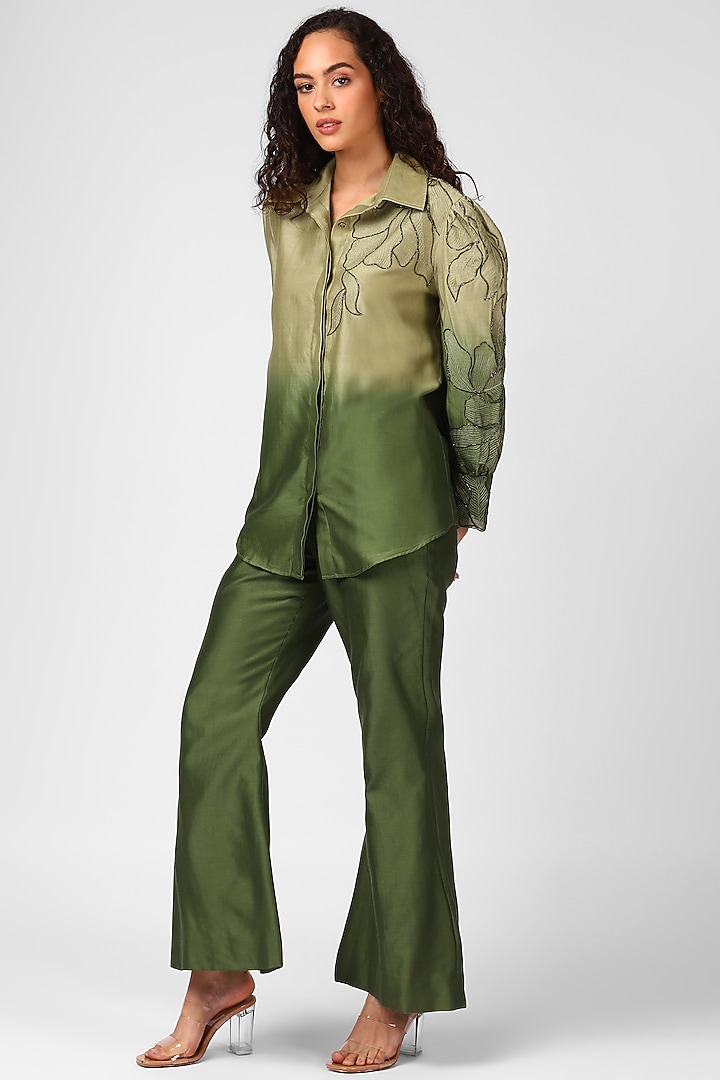 Olive Green Embroidered Co-Ord Set by Sakshi Khetterpal at Pernia's Pop Up Shop