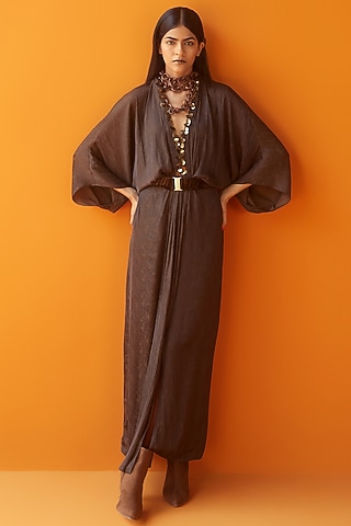 Cocoa Brown Embroidered Kaftan Dress by Sakshi Khetterpal