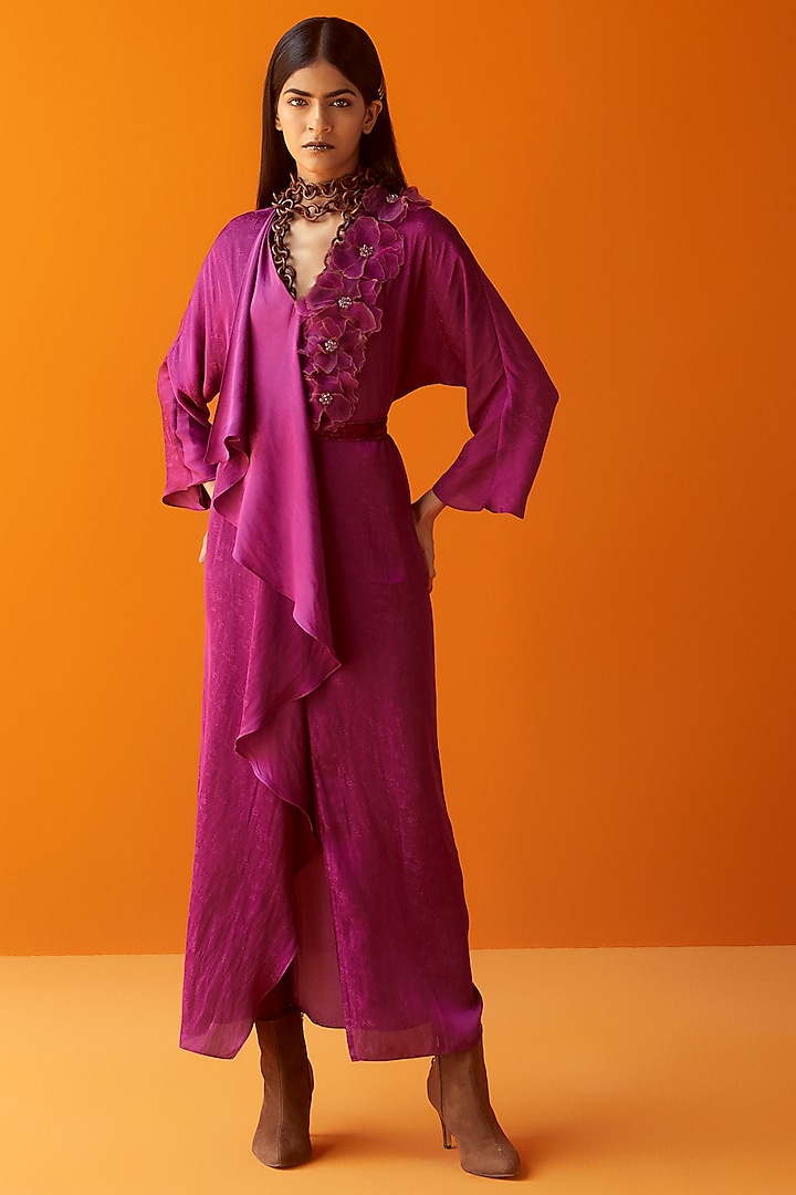 Berry Pink Flared Kaftan Dress by Sakshi Khetterpal at Pernia's Pop Up Shop