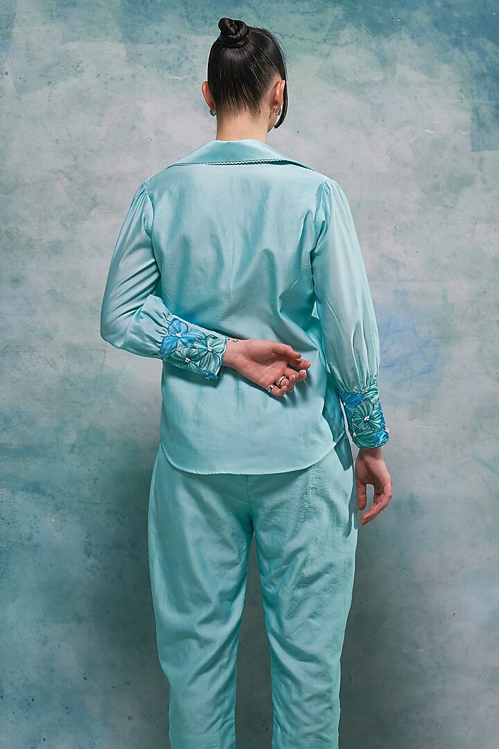 Aqua Ice Blue Chanderi Co-Ord Set by Sakshi Khetterpal at Pernia's Pop Up Shop