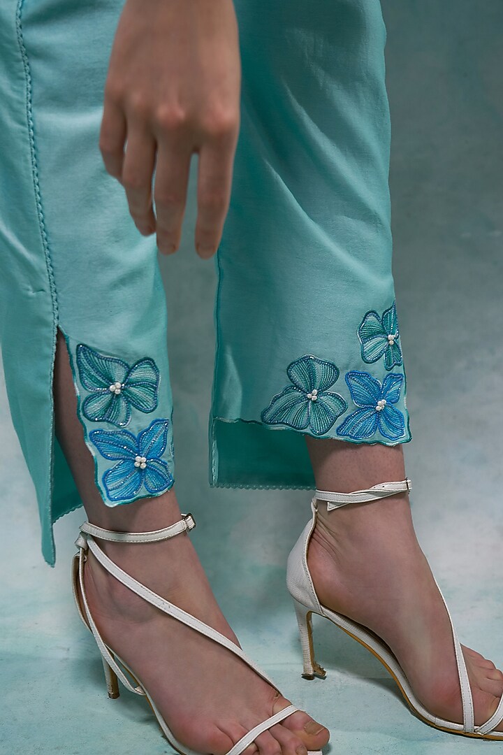 Aqua Ice Blue Chanderi Co-Ord Set by Sakshi Khetterpal at Pernia's Pop Up Shop
