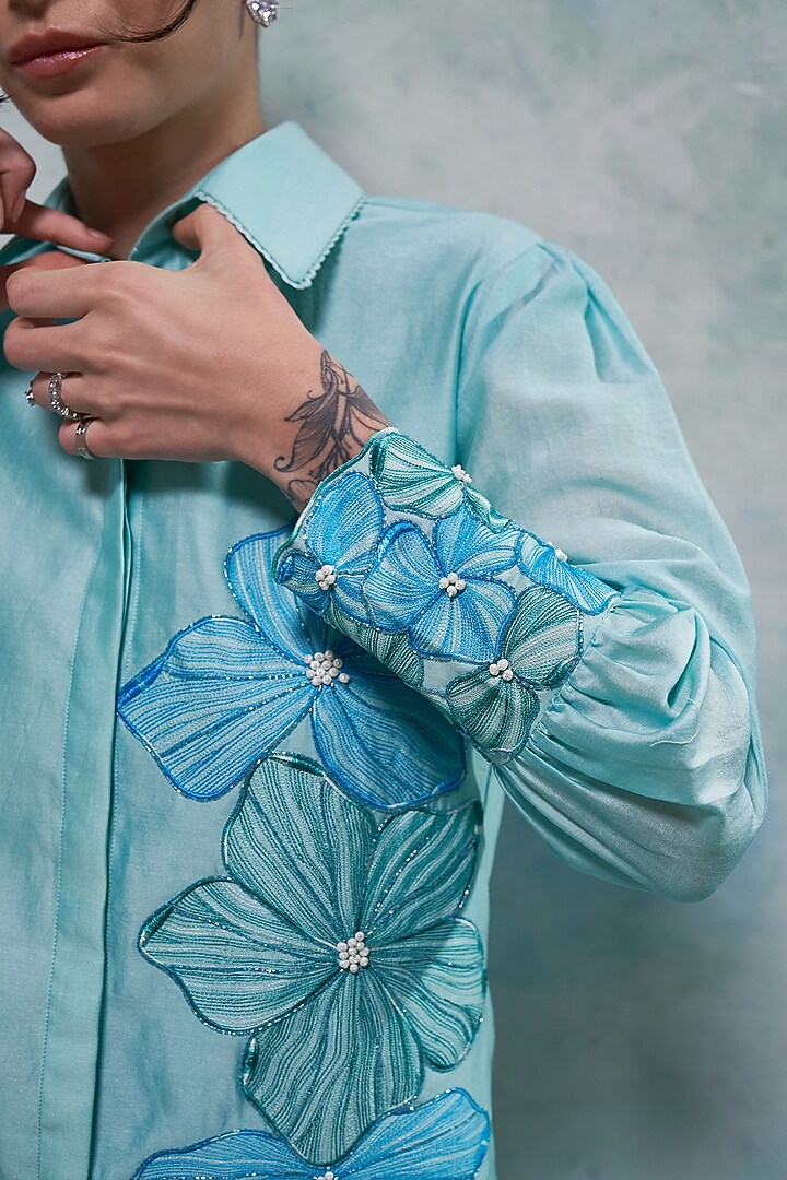 Aqua Ice Blue Chanderi Co-Ord Set by Sakshi Khetterpal at Pernia's Pop Up Shop