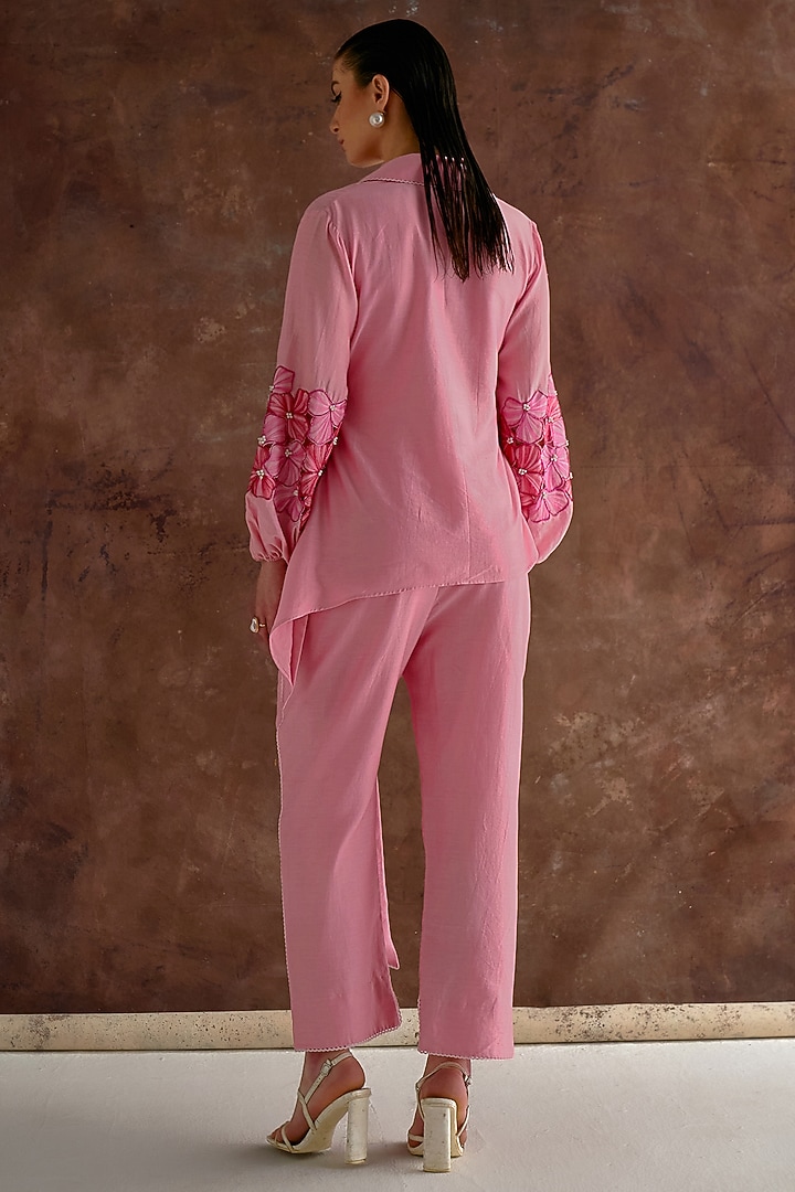 Candy Pink Cutwork Embroidered Chanderi Co-Ord Set by Sakshi Khetterpal at Pernia's Pop Up Shop