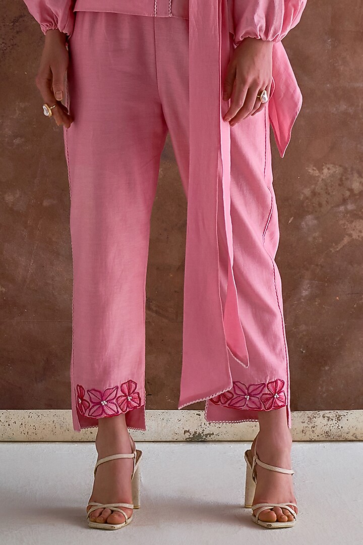 Candy Pink Cutwork Embroidered Chanderi Co-Ord Set by Sakshi Khetterpal at Pernia's Pop Up Shop
