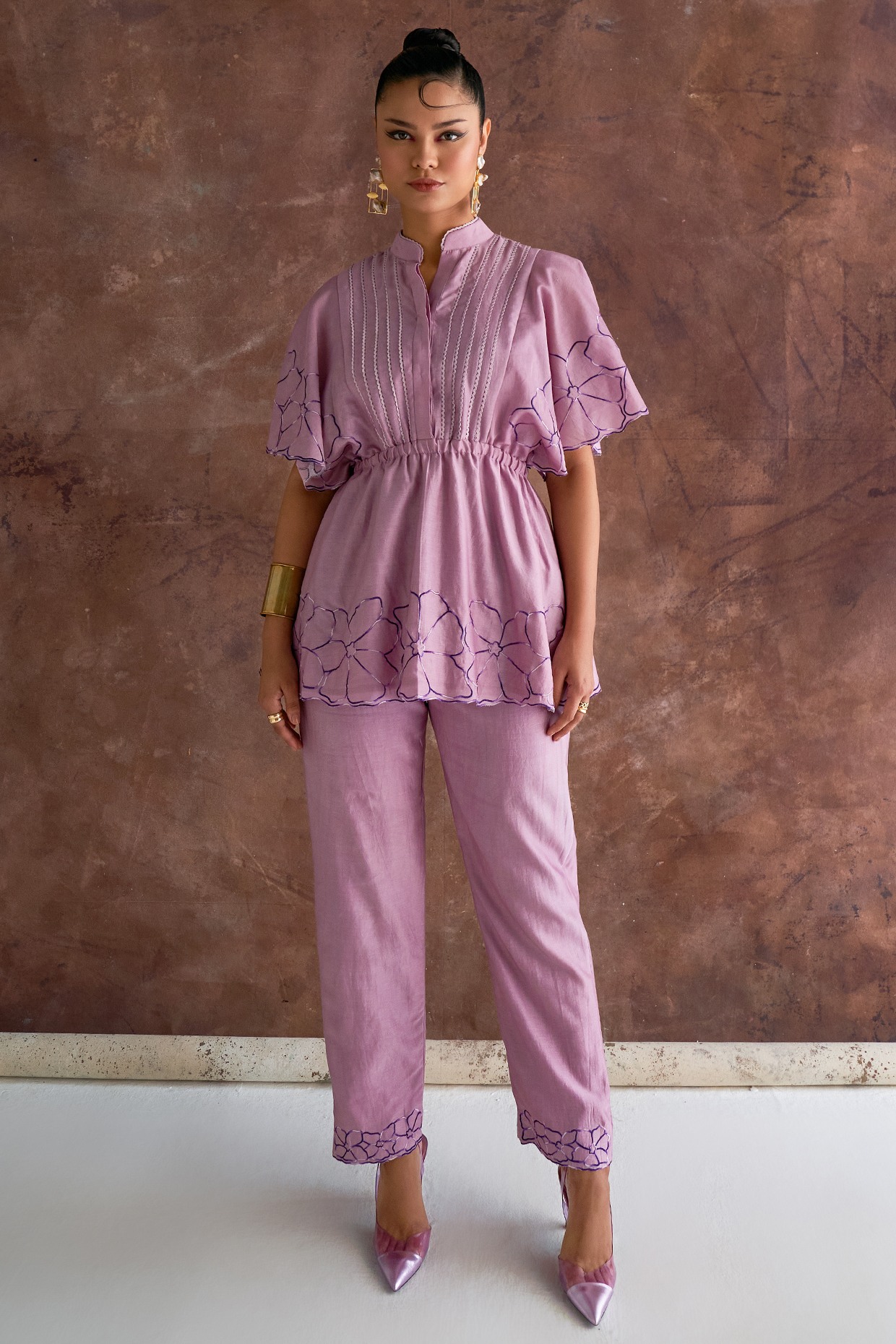 Smoky Grape Chanderi Co-Ord Set by Sakshi Khetterpal at Pernia's Pop Up Shop