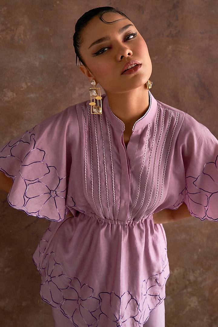 Smoky Grape Chanderi Co-Ord Set by Sakshi Khetterpal at Pernia's Pop Up Shop