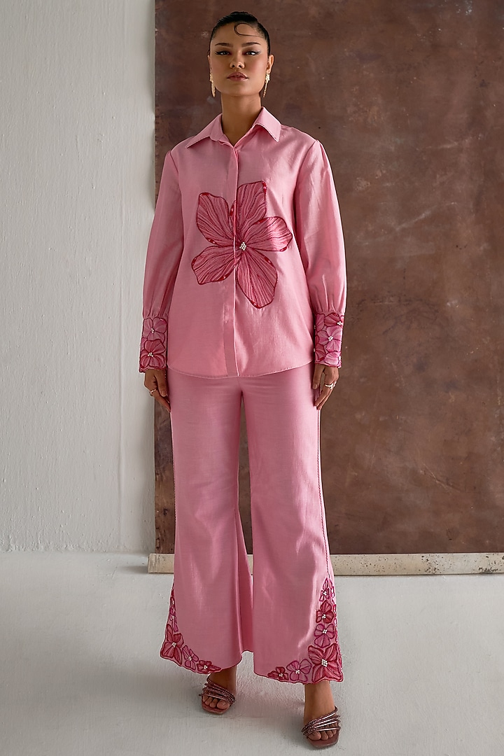 Candy Pink Chanderi Co-Ord Set by Sakshi Khetterpal at Pernia's Pop Up Shop