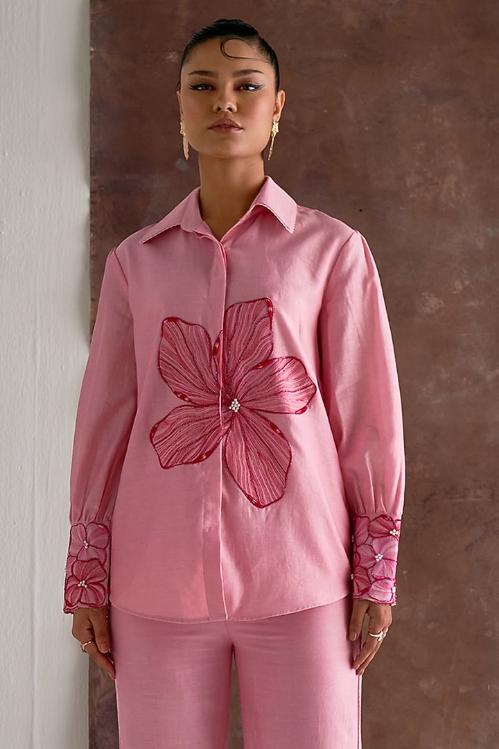 Candy Pink Chanderi Co-Ord Set by Sakshi Khetterpal at Pernia's Pop Up Shop