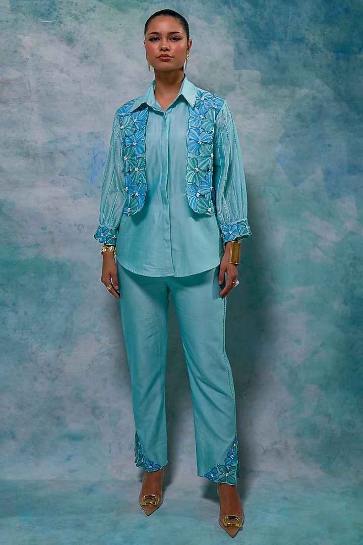 Aqua Ice Blue Chanderi Co-Ord Set by Sakshi Khetterpal at Pernia's Pop Up Shop