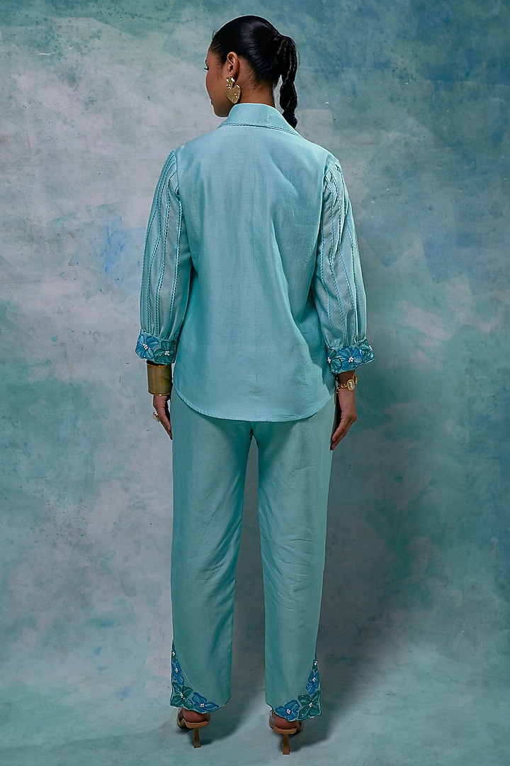 Aqua Ice Blue Chanderi Co-Ord Set by Sakshi Khetterpal at Pernia's Pop Up Shop