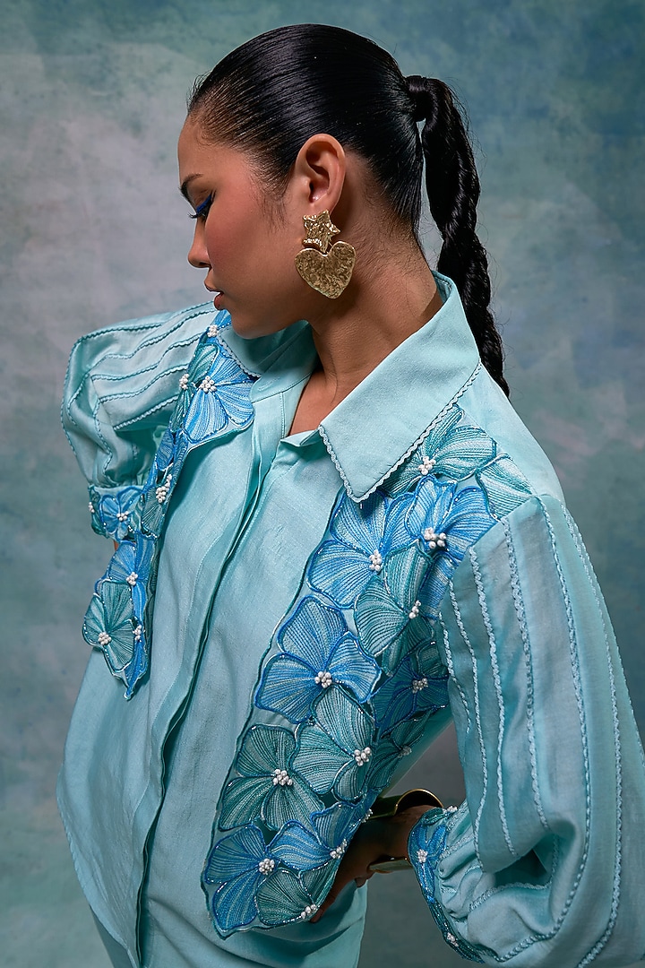 Aqua Ice Blue Chanderi Co-Ord Set by Sakshi Khetterpal at Pernia's Pop Up Shop