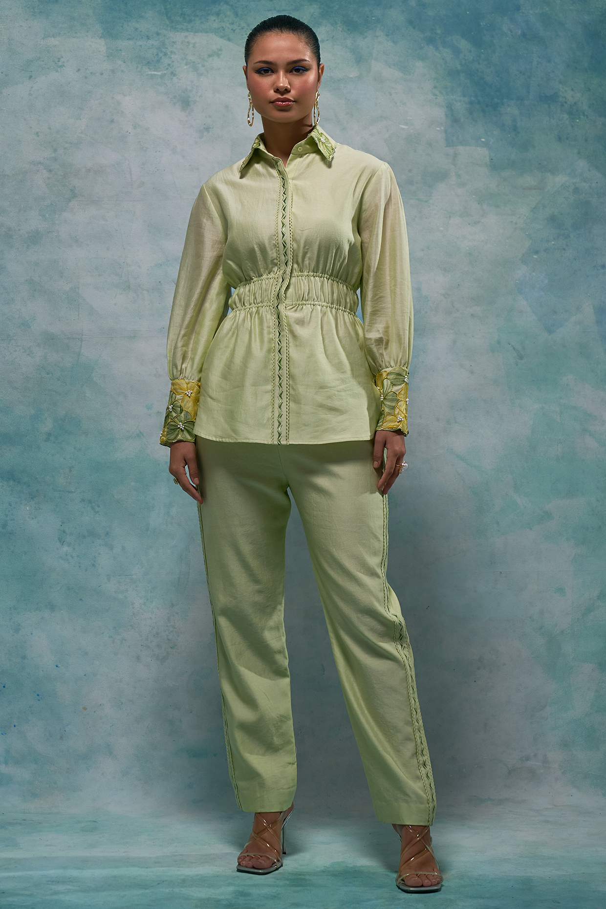 Pistachio Chanderi Co-Ord Set by Sakshi Khetterpal at Pernia's Pop Up Shop