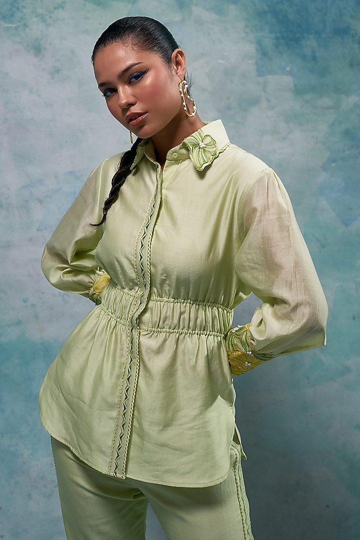 Pistachio Chanderi Co-Ord Set by Sakshi Khetterpal at Pernia's Pop Up Shop