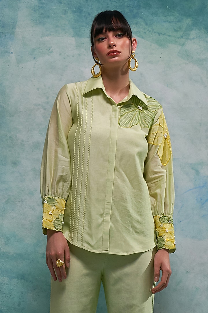 Pistachio Chanderi Co-Ord Set by Sakshi Khetterpal at Pernia's Pop Up Shop