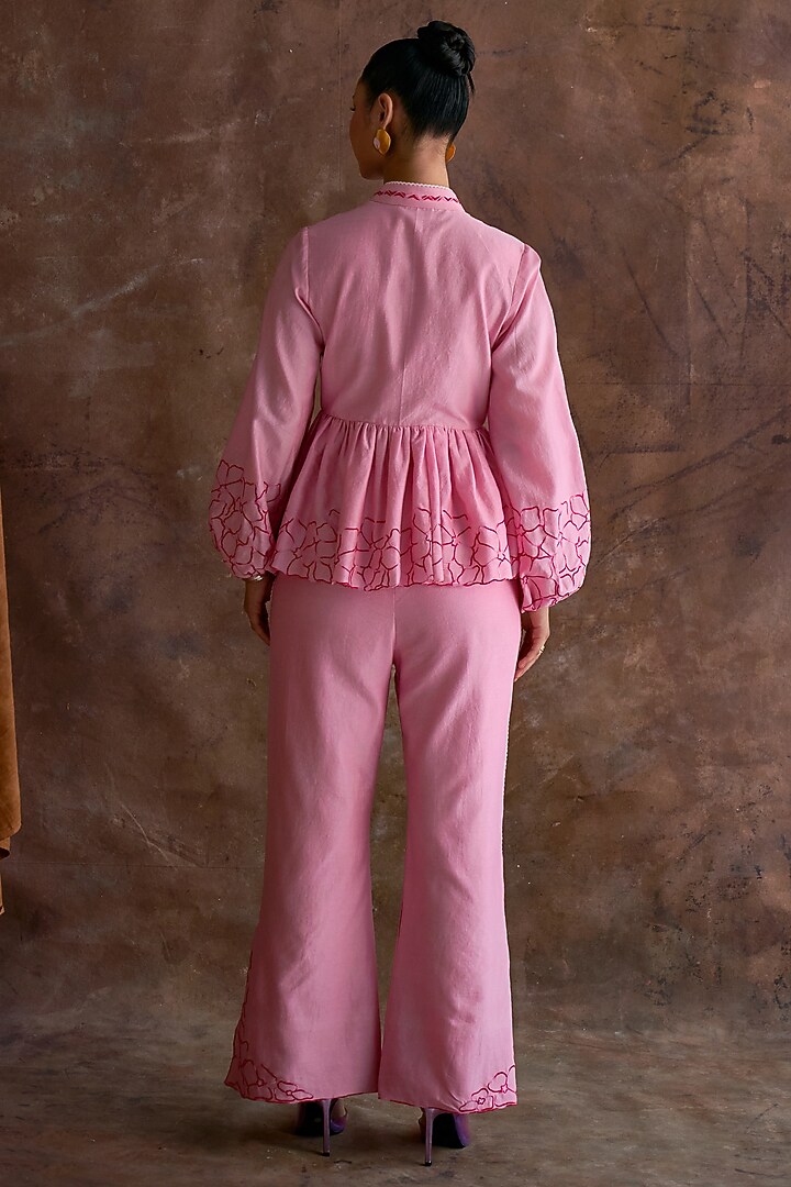 Candy Pink Chanderi Embroidered Co-Ord Set by Sakshi Khetterpal at Pernia's Pop Up Shop