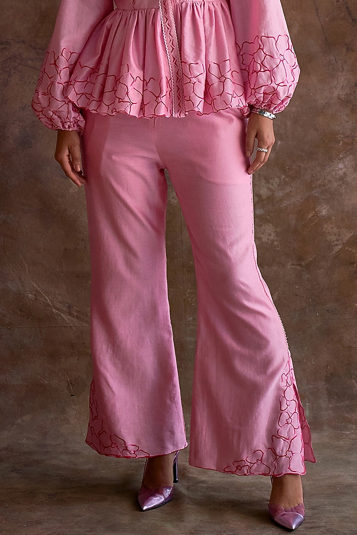 Candy Pink Chanderi Embroidered Co-Ord Set by Sakshi Khetterpal at Pernia's Pop Up Shop