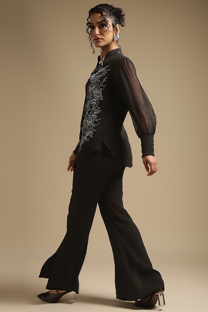 Charcoal Georgette Embroidered Co-Ord Set by Sakshi Khetterpal at Pernia's Pop Up Shop