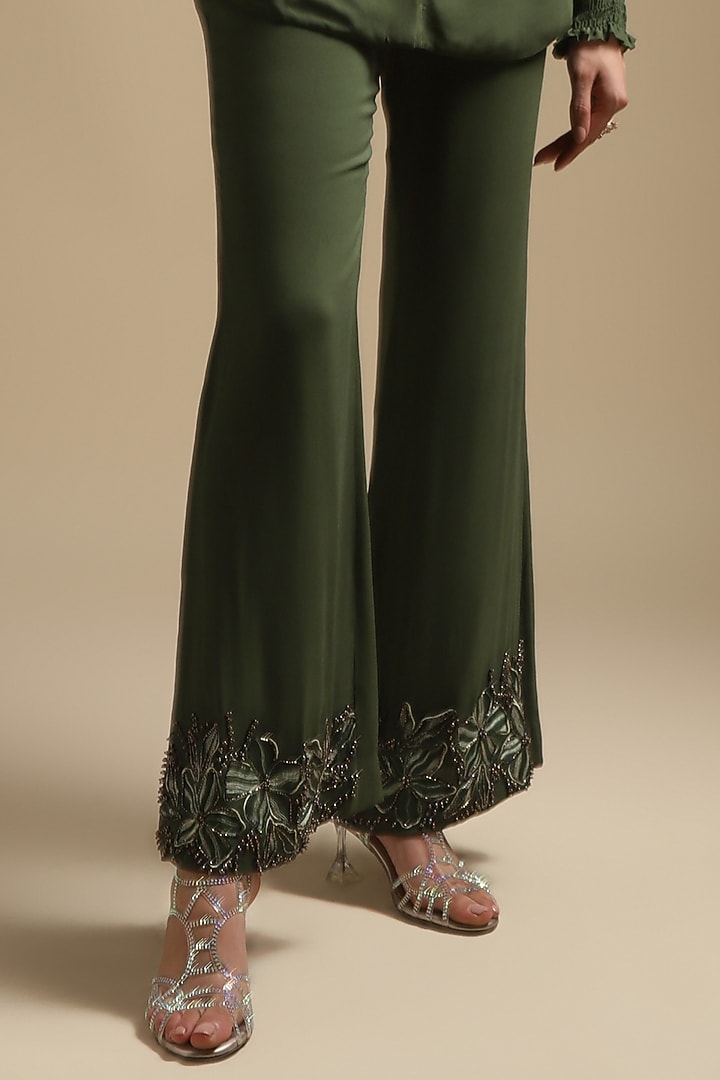 Olive Green Georgette Embroidered Co-Ord Set by Sakshi Khetterpal at Pernia's Pop Up Shop