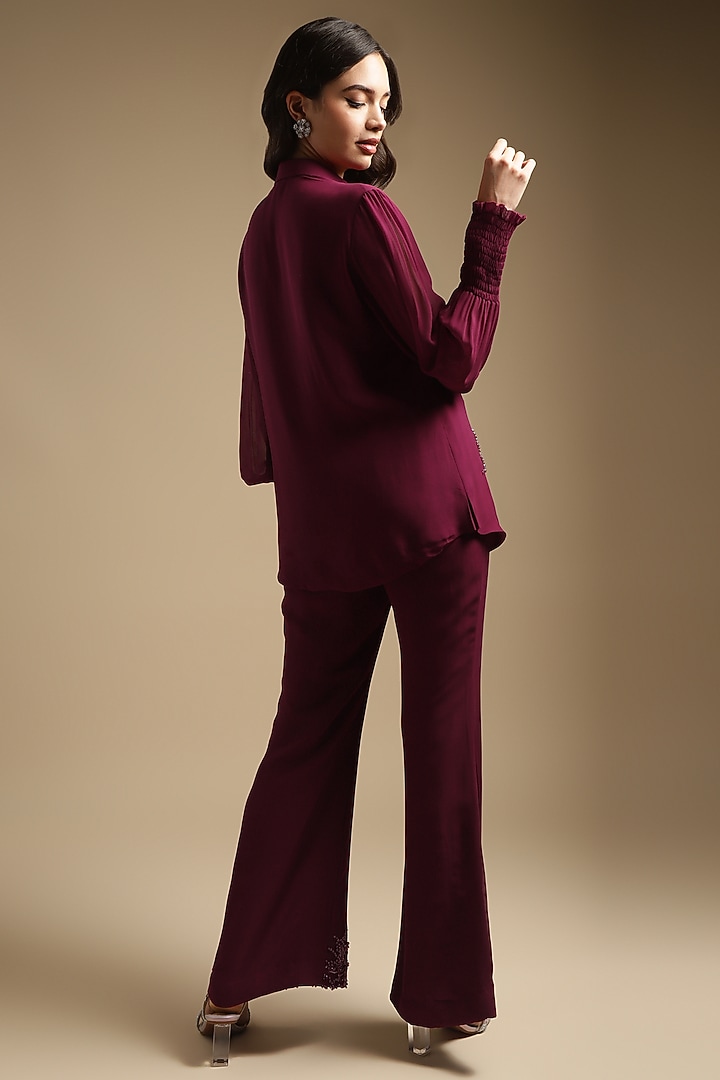 Wine Georgette Embroidered Co-Ord Set by Sakshi Khetterpal at Pernia's Pop Up Shop