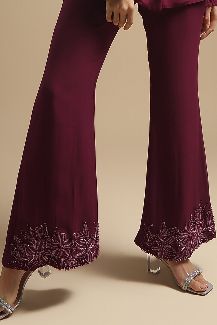 Wine Georgette Embroidered Co-Ord Set by Sakshi Khetterpal at Pernia's Pop Up Shop